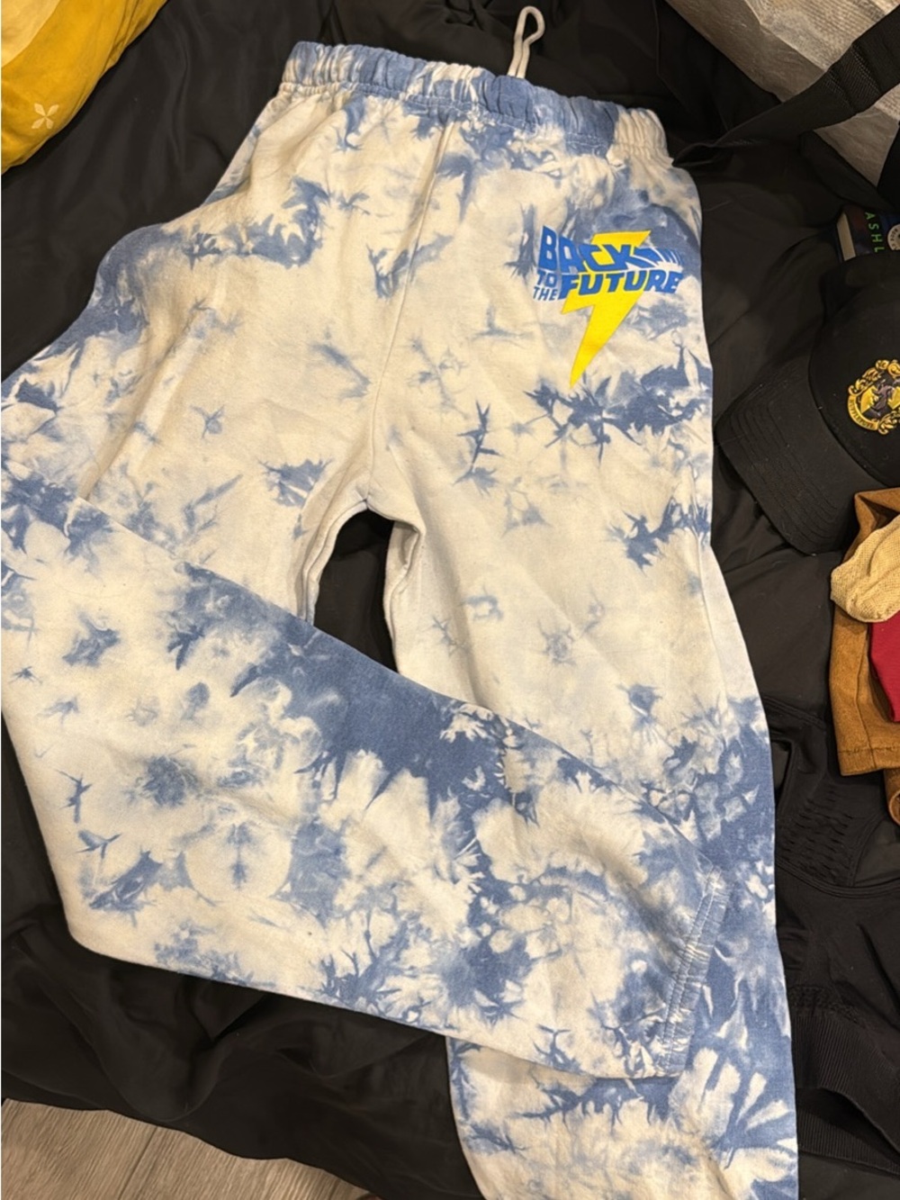 Universal Blue & White Tie-Dye Joggers with Yellow Lightning Logo